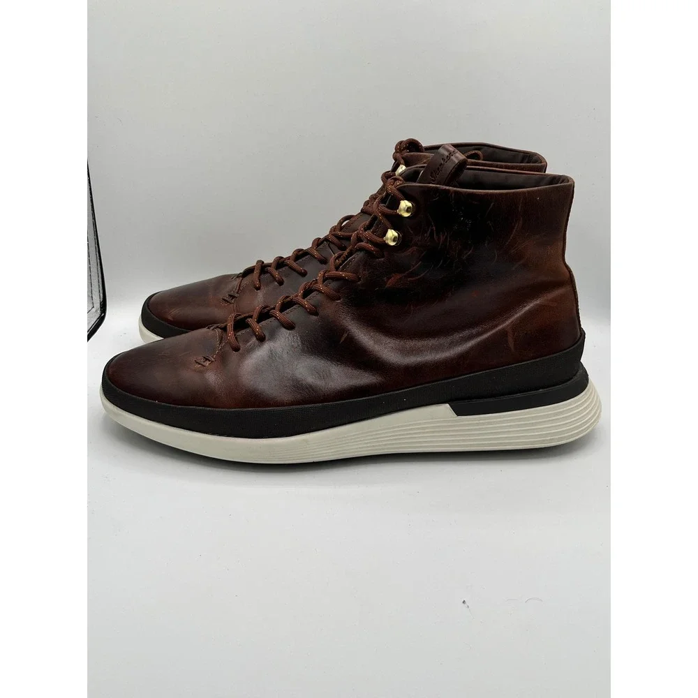 Wolf & Shepherd Men Sz 11 Brown Leather High Top Sneaker Boots Gold Speed Hooks